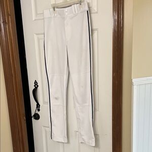 Men’s baseball pants. Size small white with navy blue stripe